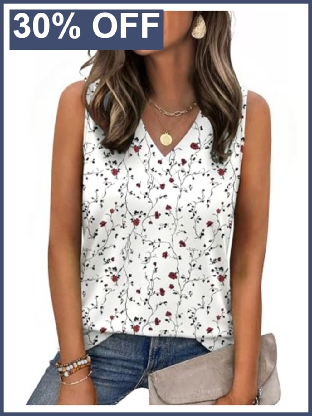 Women's V-Neck Sleeveless Tank Top Loose Fit Summer Casual Blouse